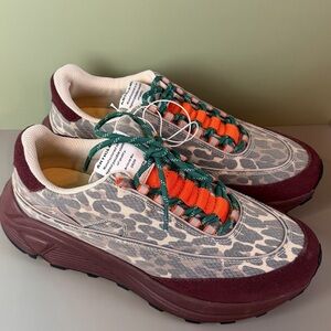 Article No. Vibram Leopard Print Sneakers with Burgundy, Orange & Green Accents